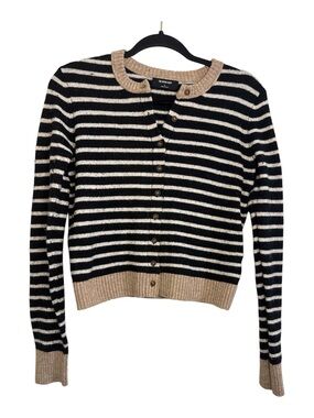 The Work Shop  Black & Cream Striped Button Cardigan Sweater Size Small